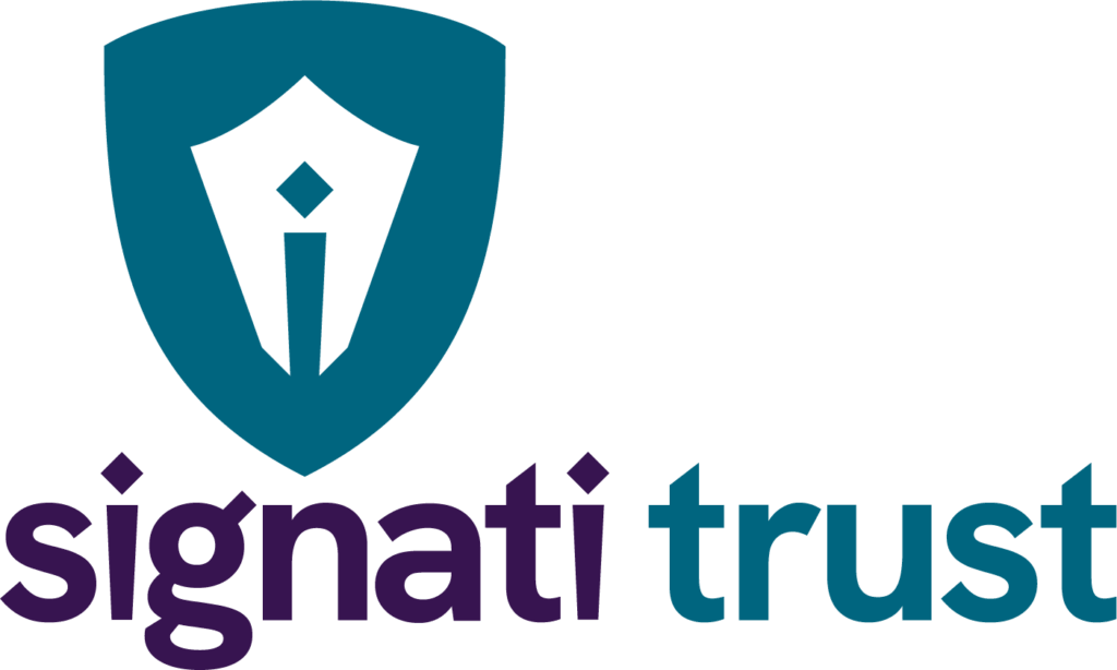 Signati Trust Logo mit Schild und Federhalter-Symbol