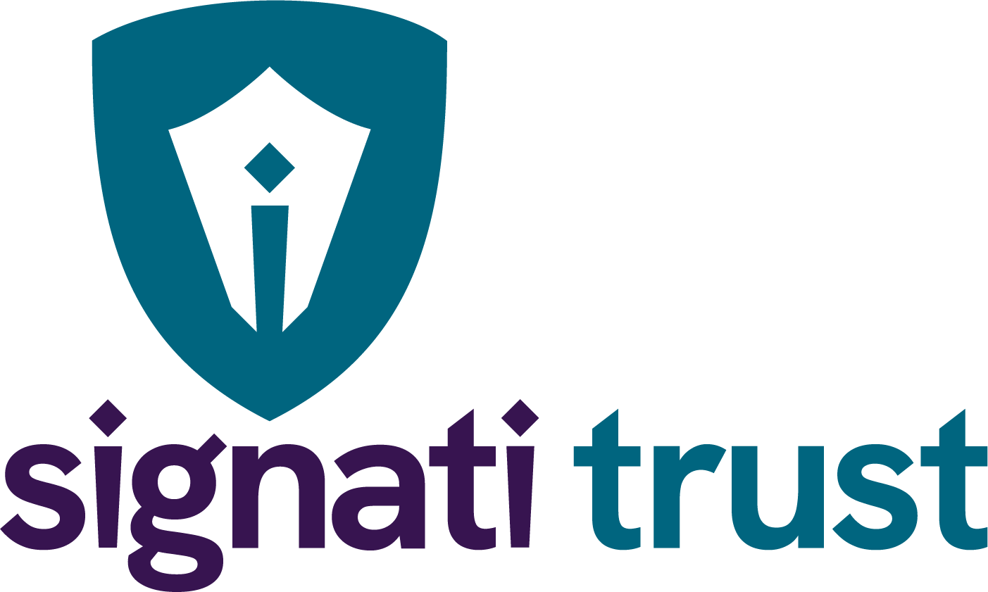 Signati Trust Logo mit Schild und Federhalter-Symbol