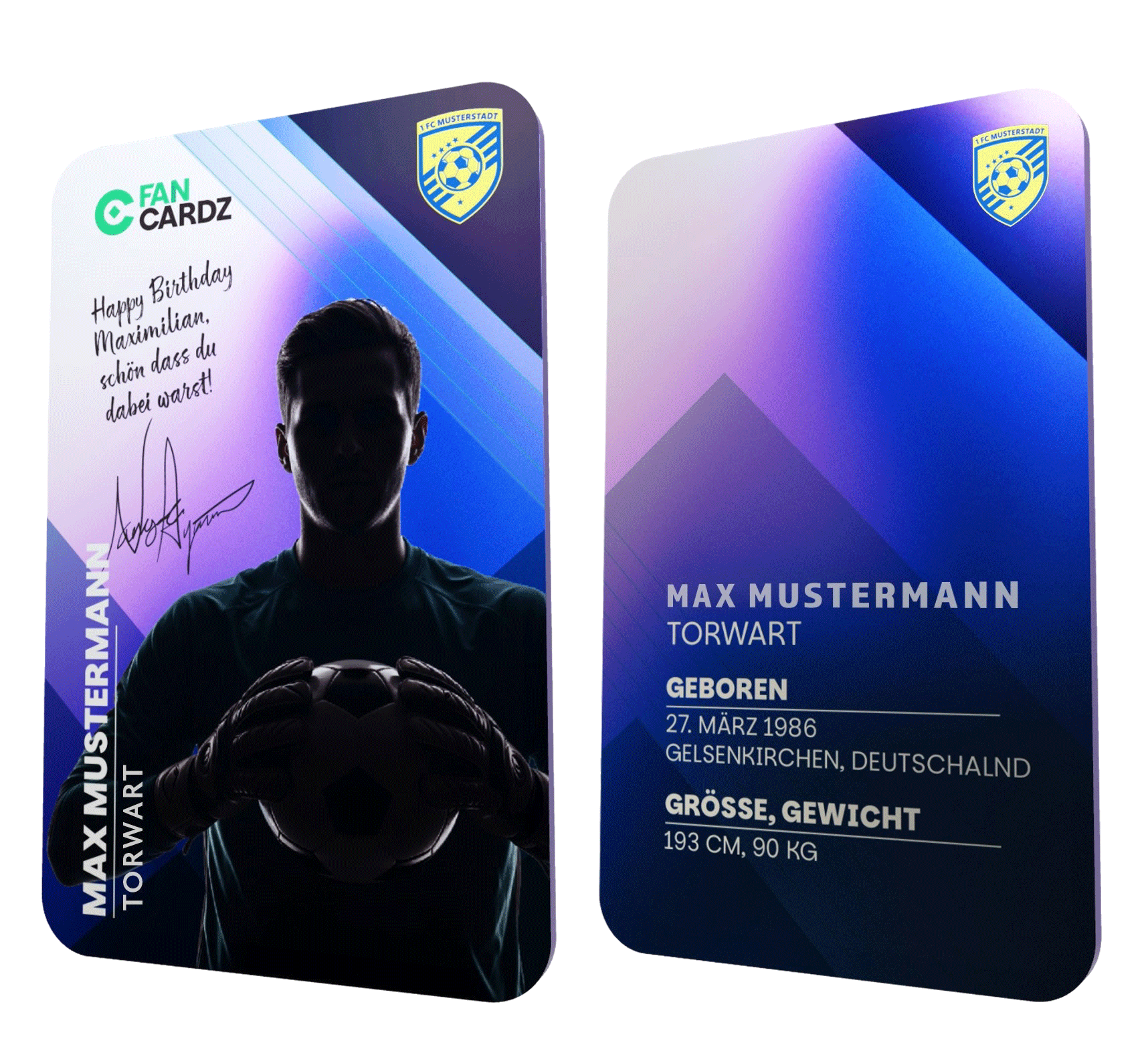 Digitale FanCardz Autogrammkarte eines Torwarts mit Profil, Widmung und fälschungssicherer Signatur